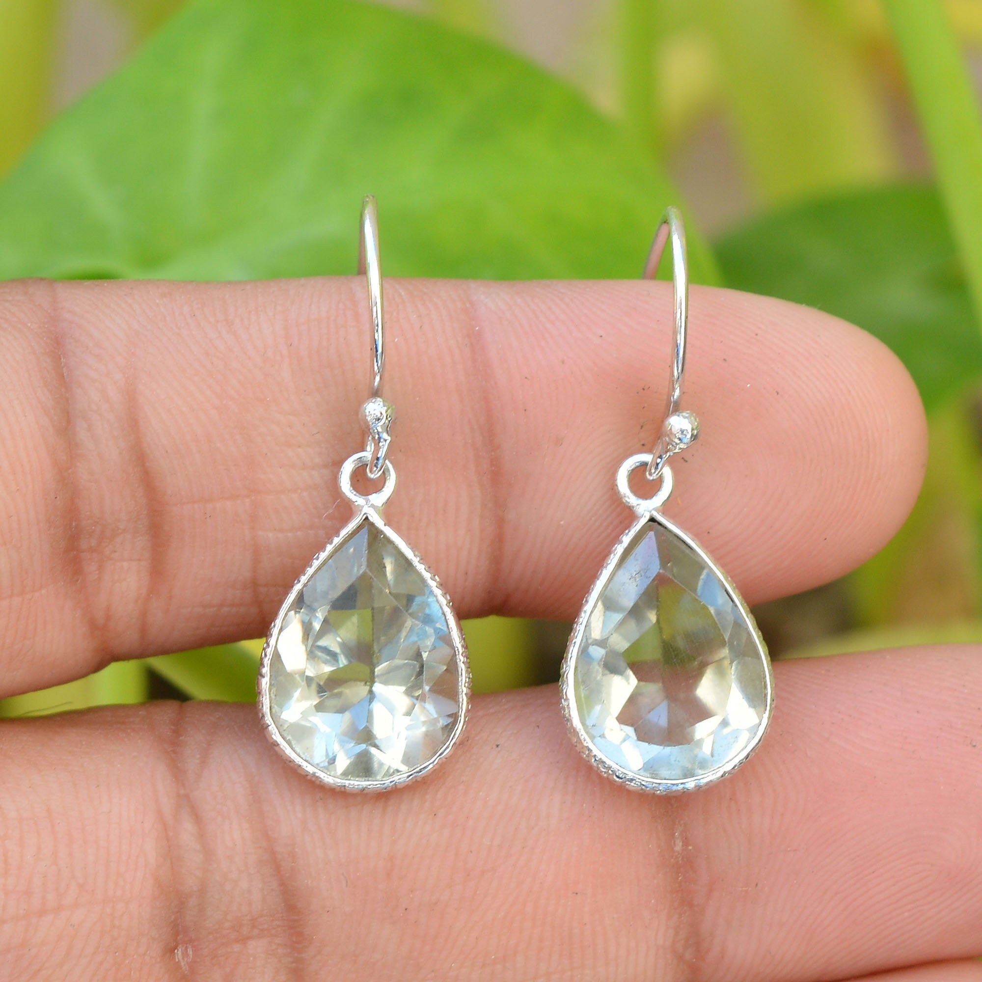 Handmade Green Amethyst Earrings: Sterling Silver Dangle Drop, February Birthstone