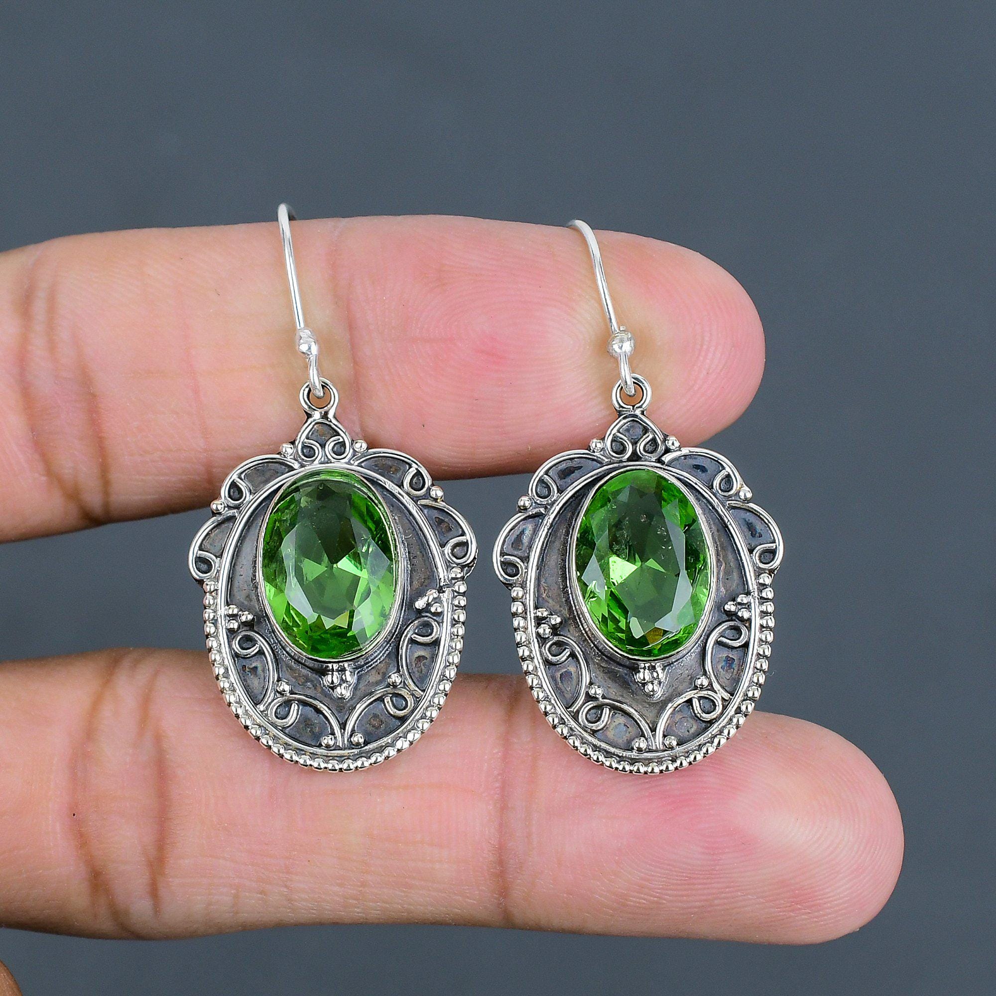 Handmade Green Amethyst Earrings: Vintage Sterling Silver Jewelry