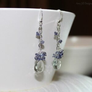 Green Amethyst Earrings, Iolite, Sterling Silver, Cluster, Green Amethyst Jewelry, Prasiolite