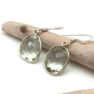 Green Amethyst Earrings // Light Green Amethyst Earrings // 925 Sterling Silver // Simple Bezel Set