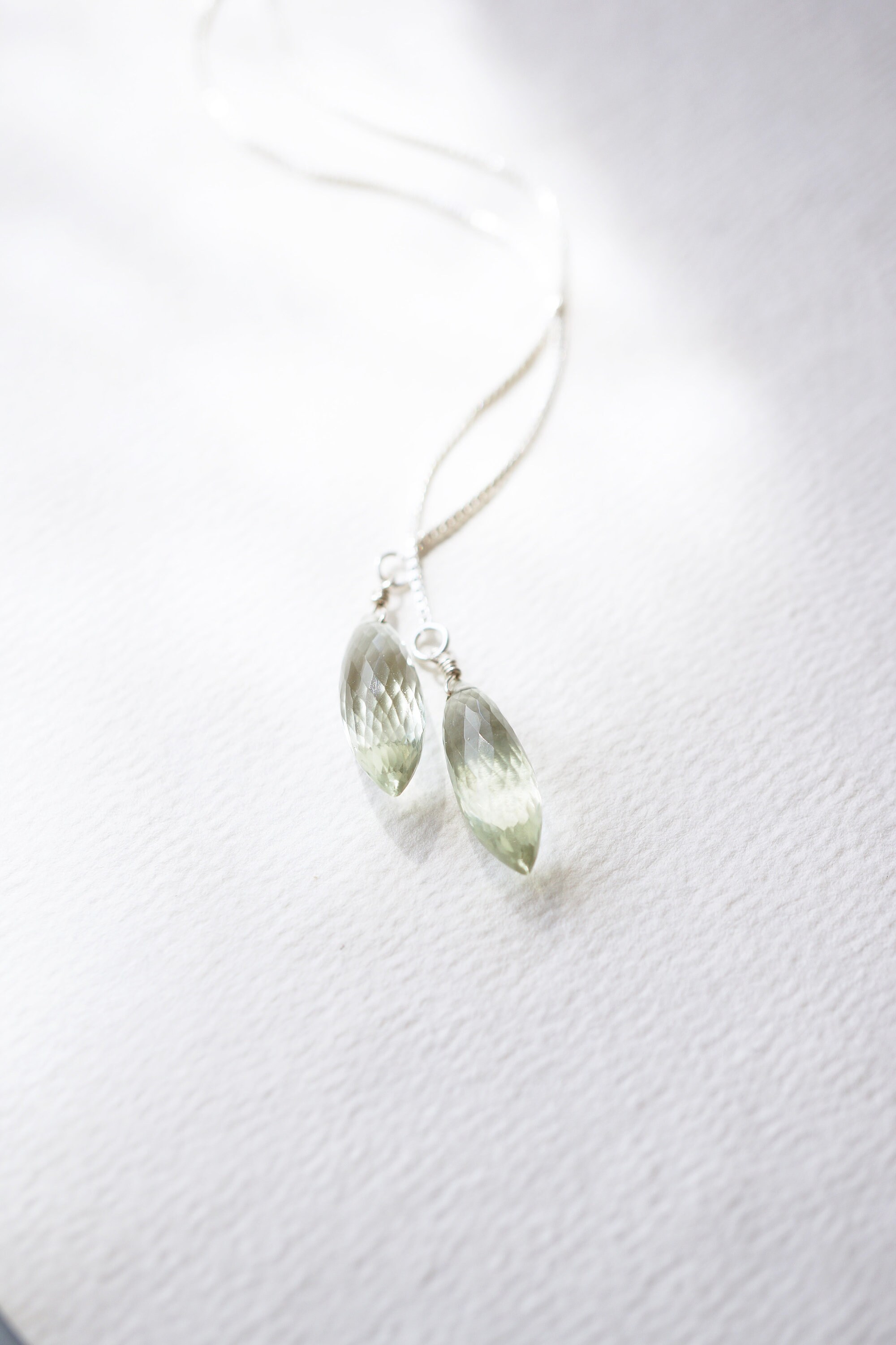 Long, Green Amethyst Foxtail Briolette Threader Earrings