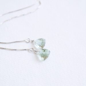 Long Silver, Pyramid Green Amethyst Threader Earrings
