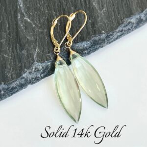 Green Amethyst Earrings, Mint Green Prasiolite Marquise Earrings in Solid 14k Gold, Sage Real Gold Dangle Drops, Statement Gift for her