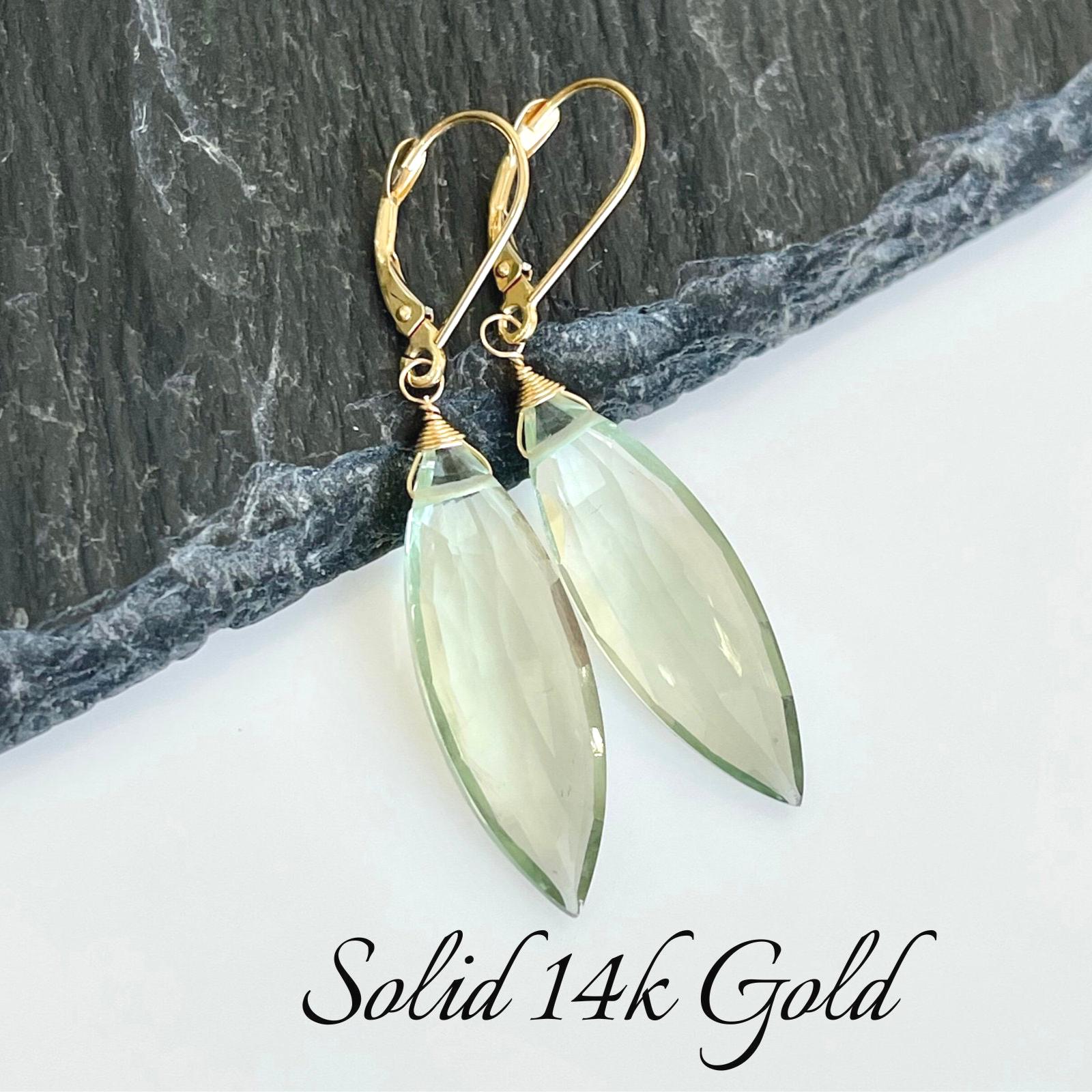 Green Amethyst Earrings, Mint Green Prasiolite Marquise Earrings In Solid 14k Gold, Sage Real Gold Dangle Drops, Statement Gift For Her Green Amethyst Earrings, Mint Green Prasiolite Marquise Earrings In Solid 14k Gold, Sage Real Gold Dangle Drops, Statement Gift For Her