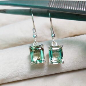 Natural Green Amethyst Earrings,  925 sterling silver earrings, Octagon cut green amethyst earrings, green amethyst drop earrings