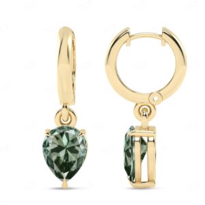 Natural Green Amethyst Tear Drop Hoop Earrings For Women 14k Gold Dainty Wedding Earrings Art Deco Green Amethyst Huggie Hoop Earrings