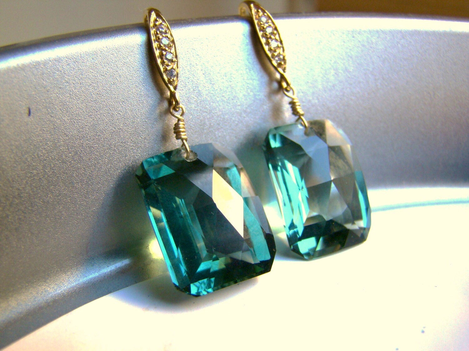 Pave Gold Green Amethyst Earrings: 24k Vermeil Dangles Pave Gold Green Amethyst Earrings: 24k Vermeil Dangles