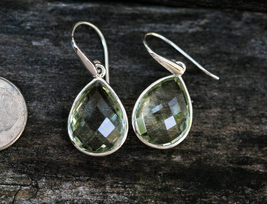 Prasiolite Dangle Earrings: Green Quartz Sterling Silver Prasiolite Dangle Earrings: Green Quartz Sterling Silver