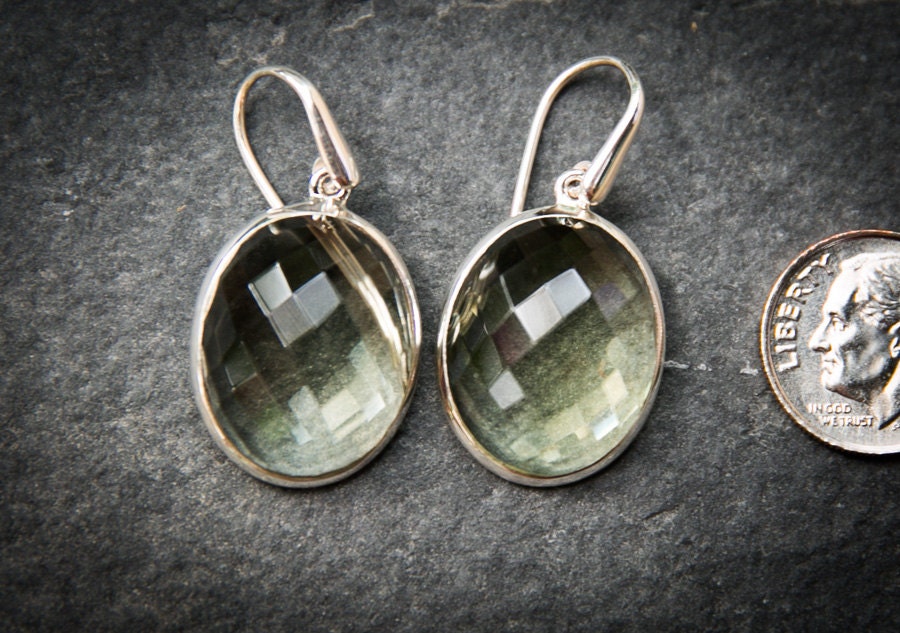Prasiolite Dangle Earrings: Green Amethyst Sterling Silver