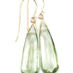 Green Amethyst Earrings Prasiolite Faceted Aaa Pear Teardrop 14k Solid Gold Or Filled Or Sterling Silver Long Drop Classic Briolettes