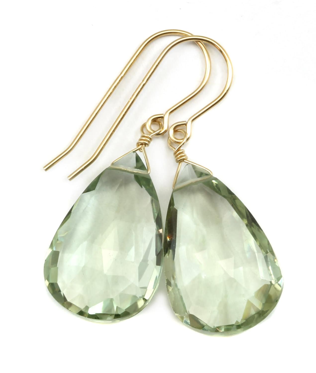 Green Amethyst Earrings Prasiolite Faceted Aaa Pear Teardrop 14k Solid Gold Or Filled Or Sterling Silver Large Fat Drop Classic Briolettes