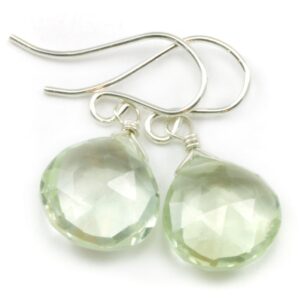Green Prasiolite Earrings Amethyst Faceted Heart Teardrop Sterling Silver or 14k Yellow Gold or  14k Gold Filled Natural Soft Pale Simple