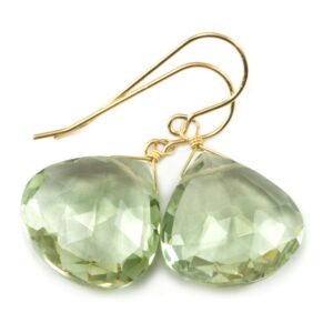 Green Prasiolite Earrings Amethyst Faceted X Large Heart Teardrop Sterling Silver or 14k Yellow Gold or 14k Gold Filled Natural Soft Simple