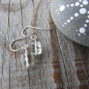 Prasiolite Earrings: Small Faceted Green Amethyst Cube Dangles