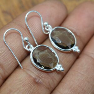 Green Amethyst Quartz 925 Sterling Silver Oval Hook Earring