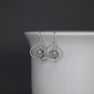 Amethyst Quartz Earrings - Green Amethyst Earrings - Green and Silver Earrings - Green Gemstone Earrings - Silver Wire Wrapped Earrings