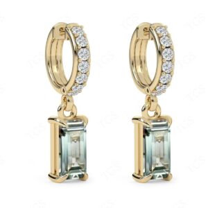 Radient Cut Green Amethyst Earrings Art Deco Green Amethyst Hoop Earrings For Women 925 Sterling Silver Green Amethyst Earrings Gift For Her