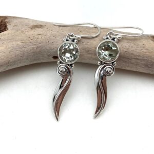 Green Amethyst Sterling Silver Earrings - Bali Dangle, 30mm