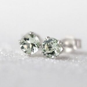 Green Amethyst Sterling Silver Stud Earrings, February Birthstone Jewellery Gift, Solid Gold Earrings