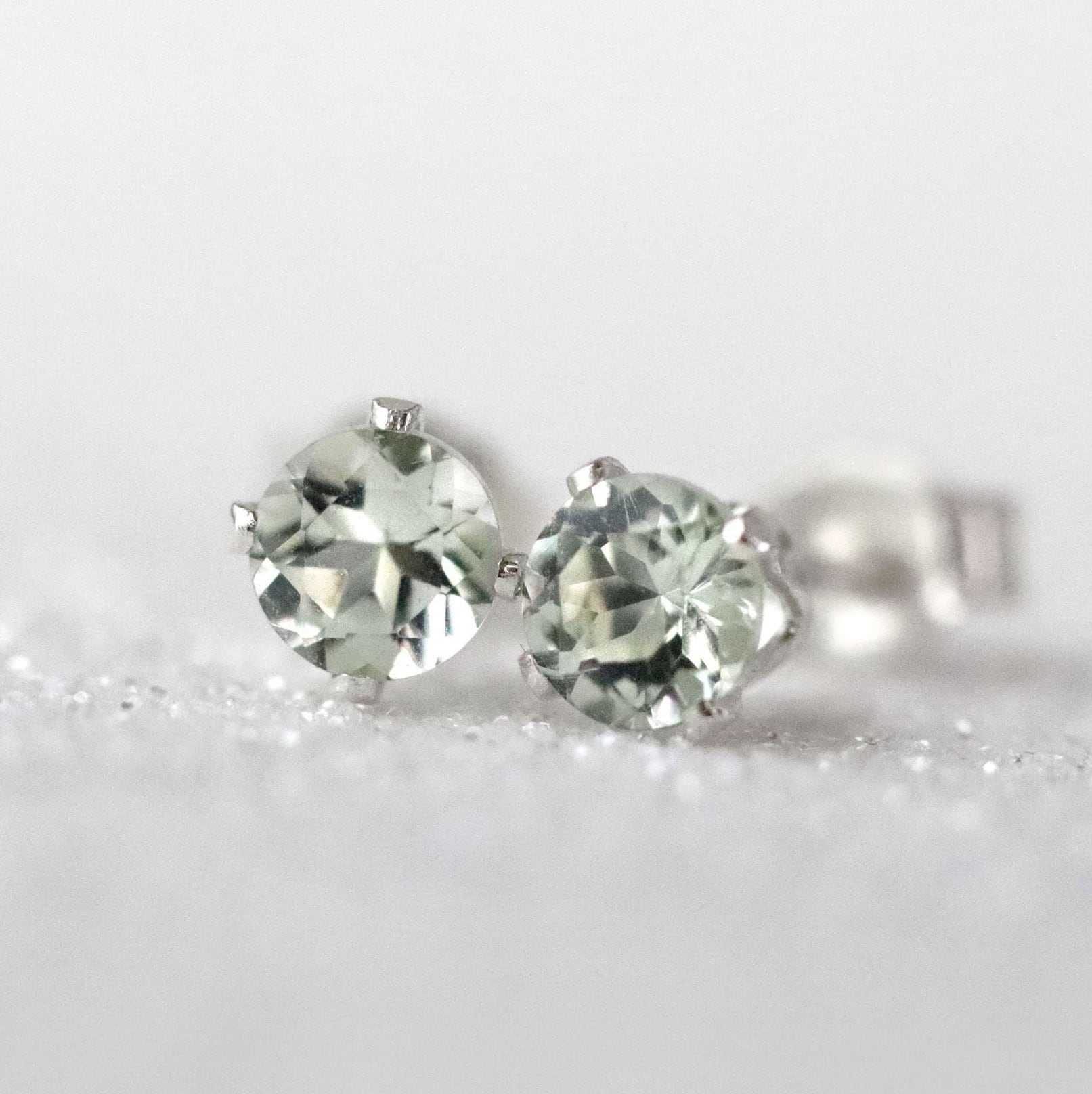 Green Amethyst Sterling Silver Stud Earrings, February Birthstone Jewellery Gift, Solid Gold Earrings Green Amethyst Sterling Silver Stud Earrings, February Birthstone Jewellery Gift, Solid Gold Earrings