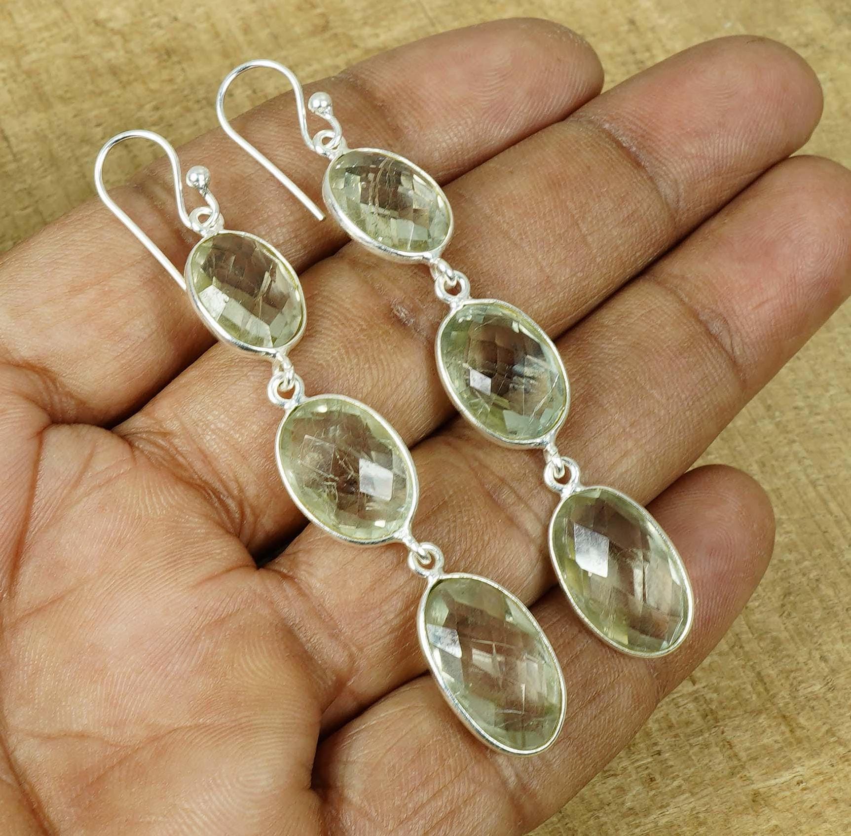 Green Amethyst Sterling Silver Hook Earrings: February Birthstone Jewelry