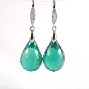 Green Amethyst Sterling Silver Dangle Earrings: CZ Pave, Luxury Jewelry