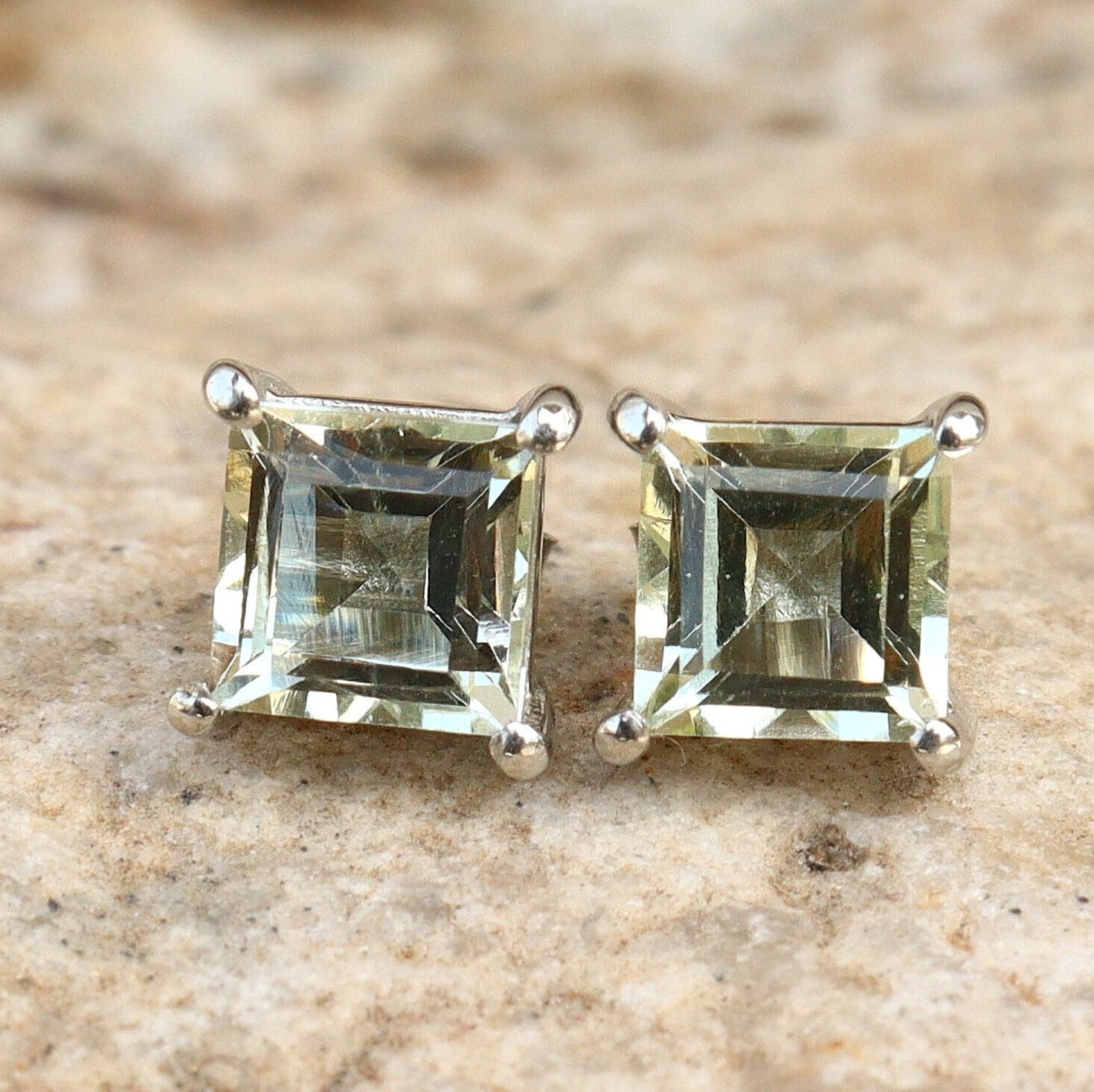 Green Amethyst Earrings, Stud Earrings, Dainty Tiny Earrings, Simple Handmade Earrings, 925 Sterling Silver, Minimalist Earrings, Gift Women Green Amethyst Earrings, Stud Earrings, Dainty Tiny Earrings, Simple Handmade Earrings, 925 Sterling Silver, Minimalist Earrings, Gift Women