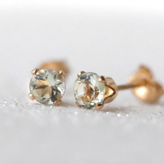 Green Amethyst Stud Earrings, February Birthstone Gift For Calm And Balance, Light Green Gemstone Jewellery In Sterling Silver Or Gold
