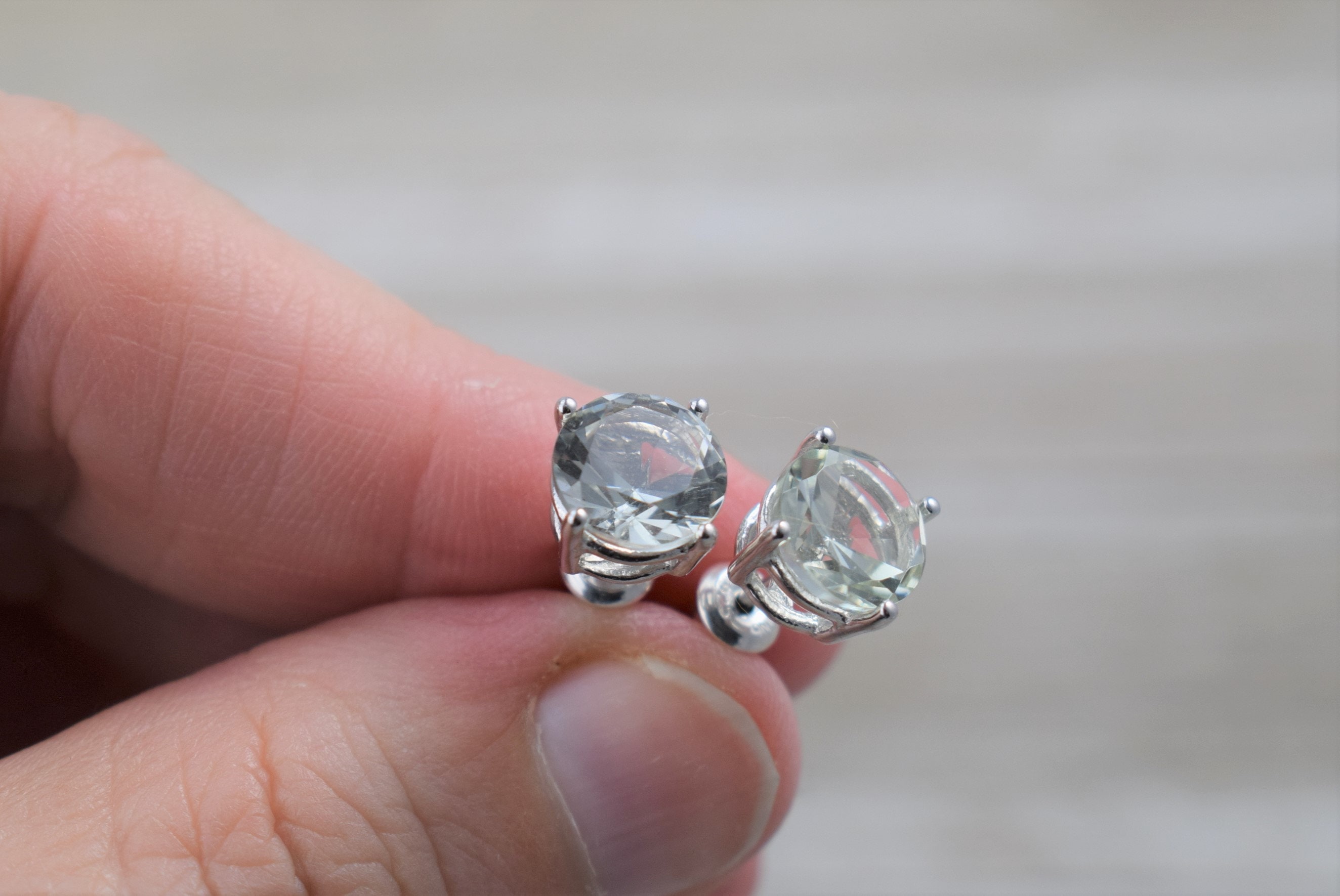 Green Amethyst Stud Earrings (sterling Silver) - Natural Diamond Cut Gemstone - 8 Mm Green Amethyst Stud Earrings (sterling Silver) - Natural Diamond Cut Gemstone - 8 Mm