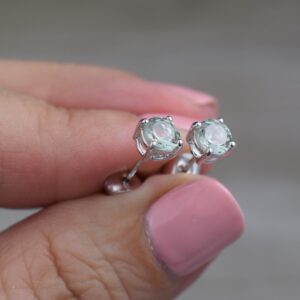 Green Amethyst Stud Earrings (sterling Silver) - Natural Faceted Gemstone - 5 Mm