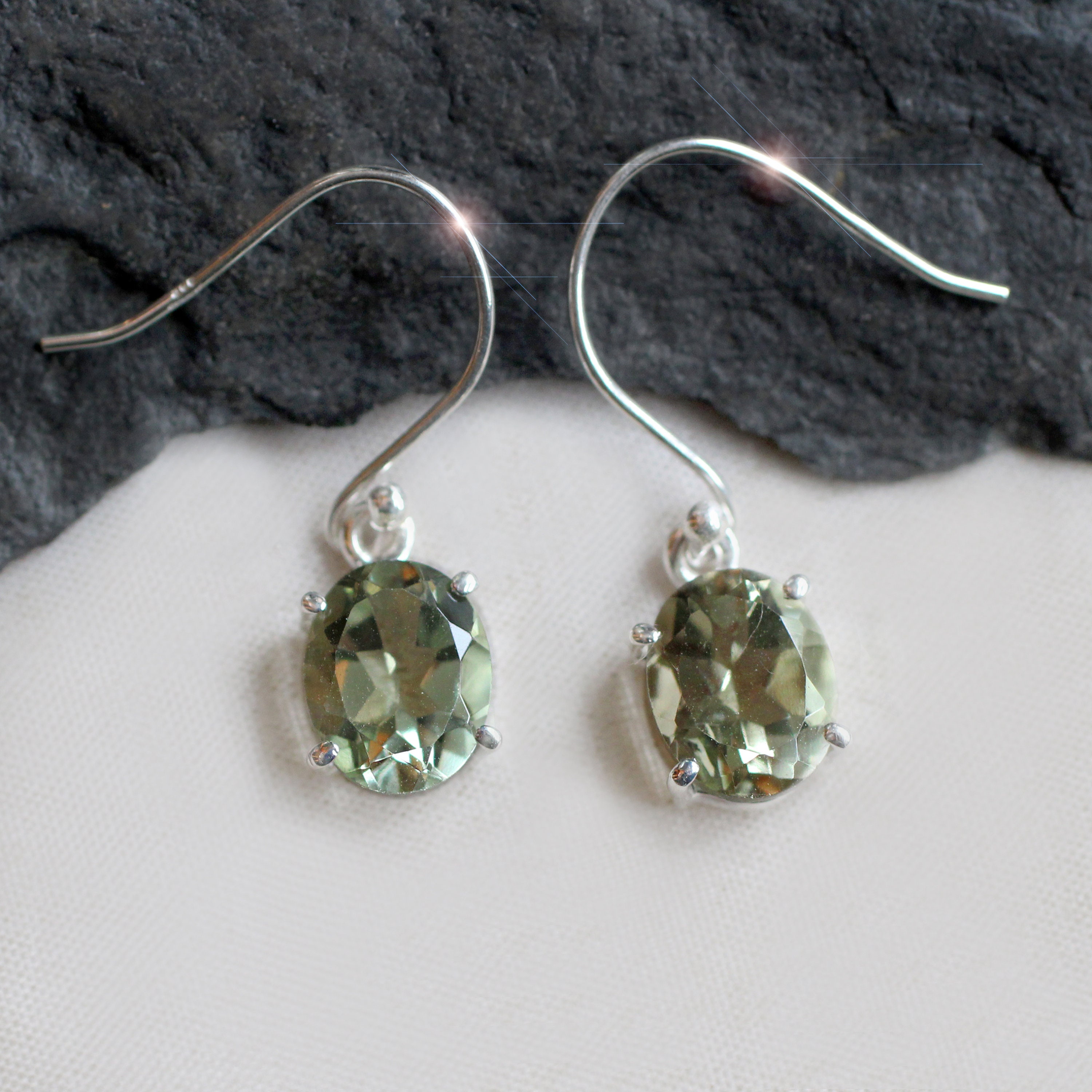Green Tea - Faceted Green Amethyst Sterling Silver Earrings