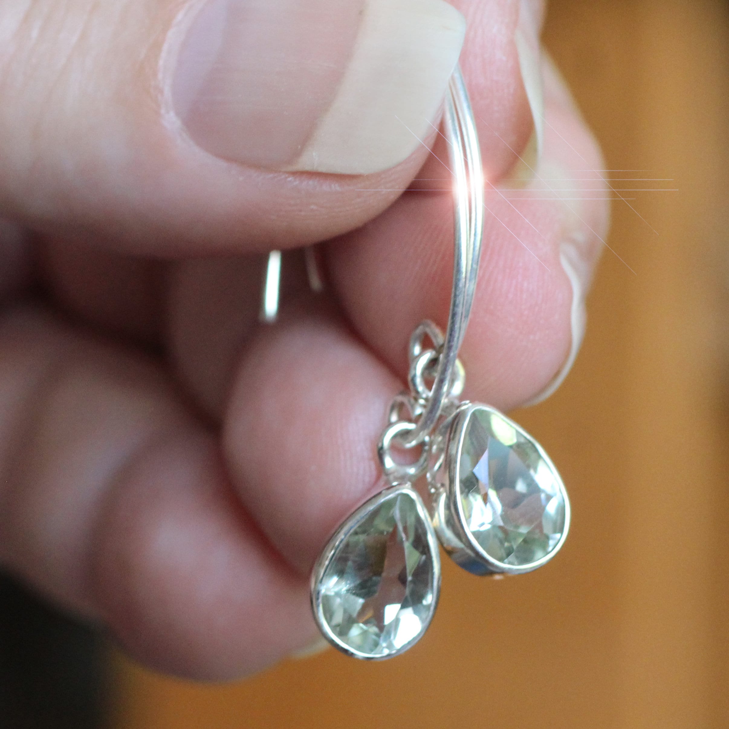 Green Tea - Faceted Green Amethyst Sterling Silver Earrings
