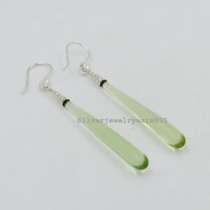 Teardrop Green Amethyst Earrings: Long 925 Sterling Silver Dangle