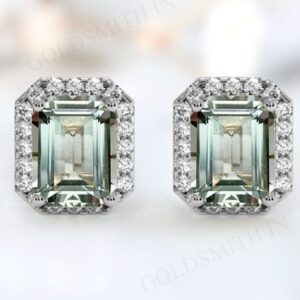 Unique Emerald Cut Green Amethyst Earrings For Women 14k Gold Amethyst Stud Earrings Art Deco Wedding Earrings Antique Handmade Earrings
