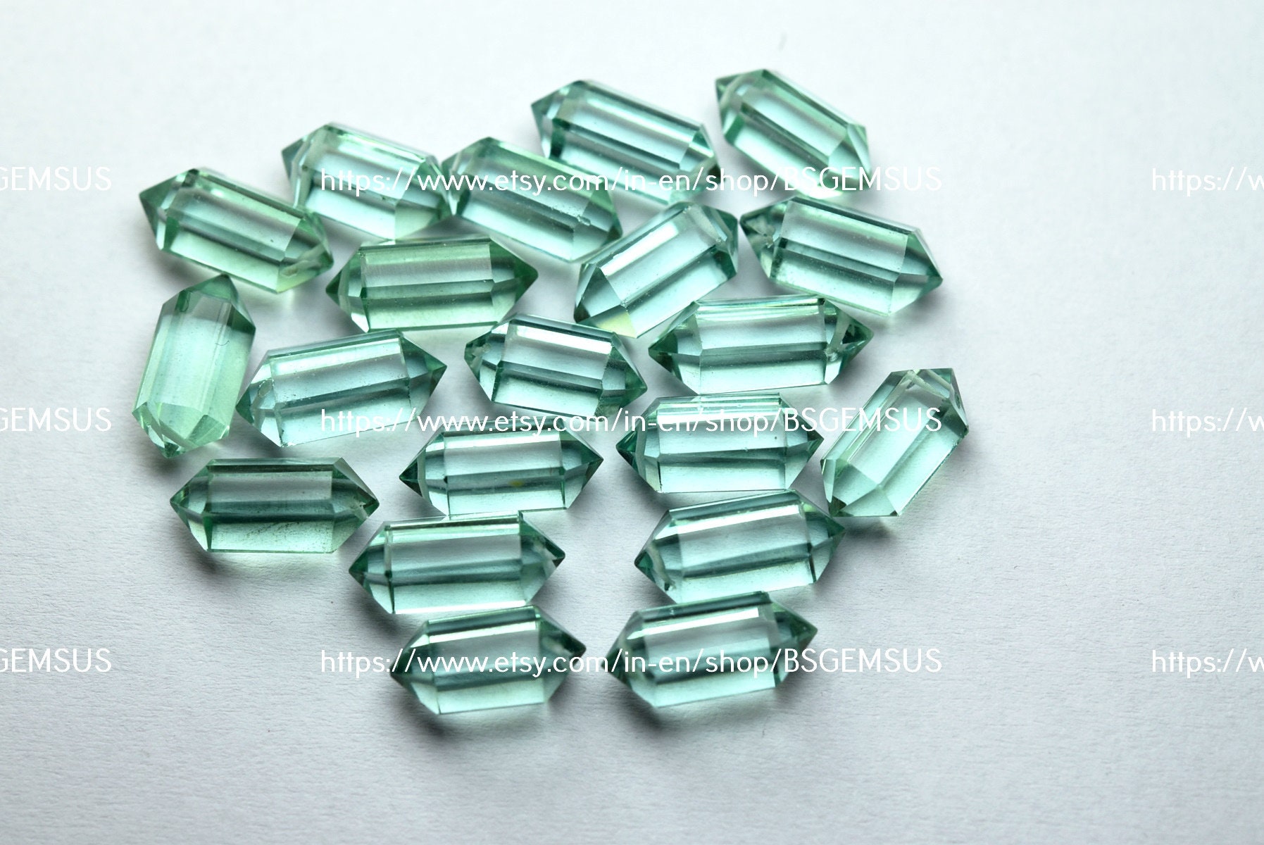 10 Pieces, Green Amethyst Hydro Quartz Faceted Pointed Fancy Pencil Beads 13-14mm 10 Pieces, Green Amethyst Hydro Quartz Faceted Pointed Fancy Pencil Beads 13-14mm
