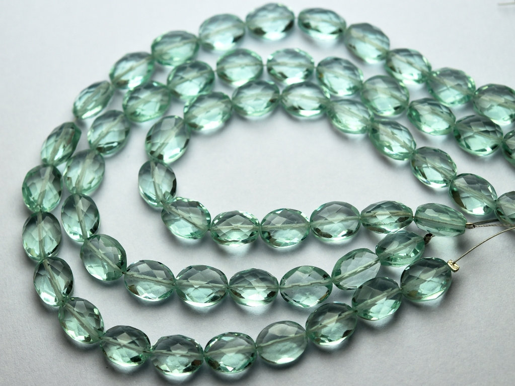 16 Inch Strand,green Amethyst Hydro Quartz Faceted Oval Shape Beads,size 7x9mm