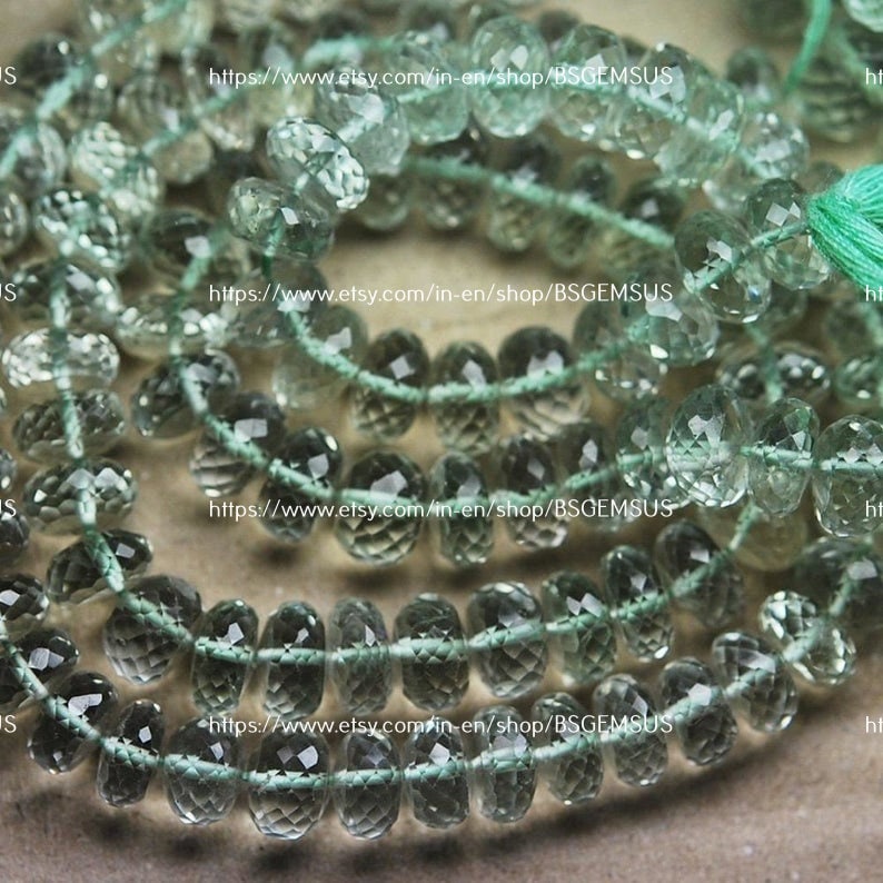 8 Inch Strand,natural Green Amethyst Faceted Rondelles,size 9-8mm