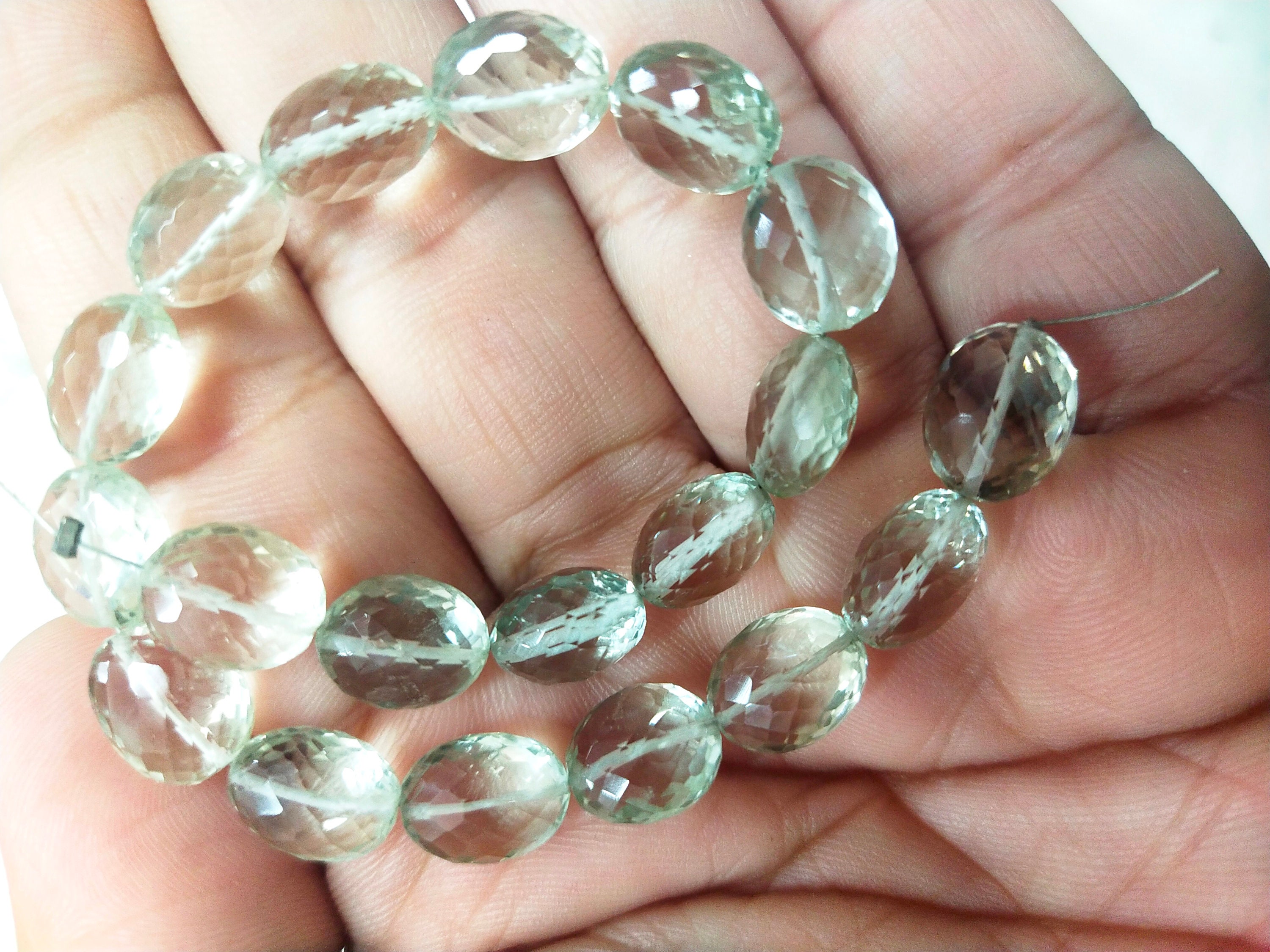 8  Inch Strand,super Finest Quality, Natural Green Amethyst Faceted Oval  Shaped,size 9x11mm