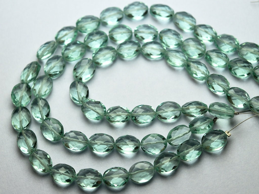 8 Inch Strand,green Amethyst Hydro Quartz Faceted Oval Shape Beads,size 7x9mm