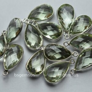 925 Sterling Silver,Natural Green Amethyst Faceted Pear Shape Connector,5 Piece Of  16mm App.