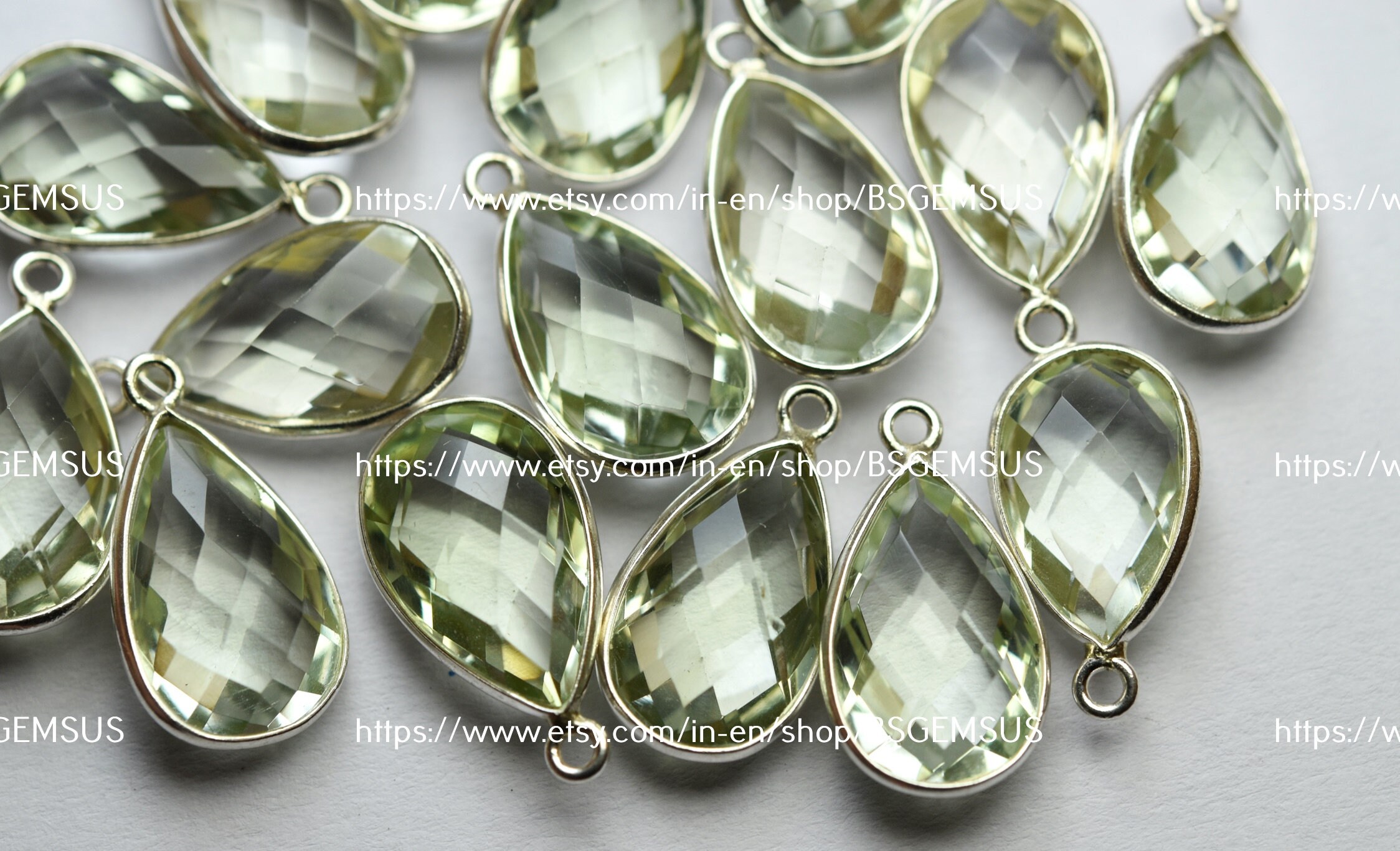 925 Sterling Silver,natural Green Amethyst Faceted Pear Shape Connector,4 Piece Of  20mm App.