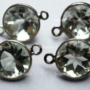 925 Sterling Silver,Natural Green Amethyst Faceted Coins Shape Connector,5 Piece Of  17mm App.