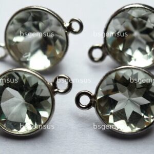 925 Sterling Silver,Natural Green Amethyst Faceted Coins Shape Connector,5 Piece Of  17mm App.