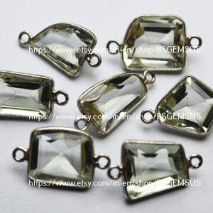 925 Sterling Silver, Natural Green Amethyst Faceted Fancy Shape Connector,5 Piece Of  18-20mm App.