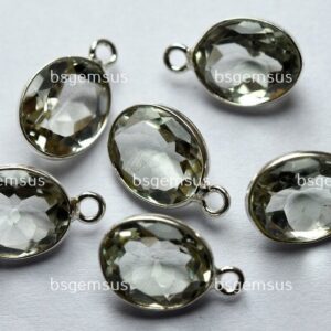 925 Sterling Silver,Natural Green Amethyst Faceted Oval Shape Connector,5 Piece Of  15mm App.