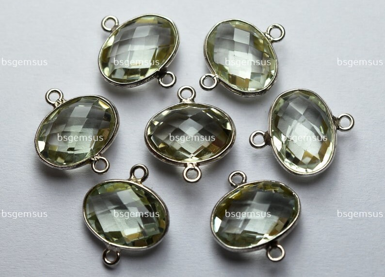 925 Sterling Silver,natural Green Amethyst Faceted Oval Shape Connector,5 Piece Of 17mm App. 925 Sterling Silver,natural Green Amethyst Faceted Oval Shape Connector,5 Piece Of 17mm App.