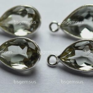 925 Sterling Silver,Natural Green Amethyst Faceted Pear Shape Pendant,5 Piece Of  18mm App.