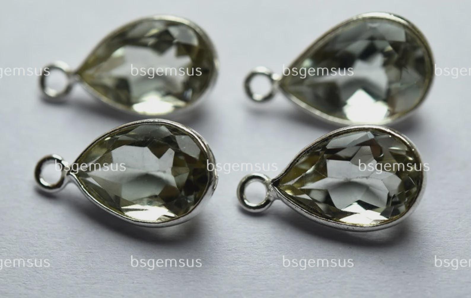 925 Sterling Silver,natural Green Amethyst Faceted Pear Shape Pendant,5 Piece Of  18mm App.