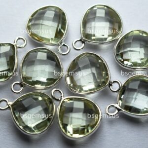 925 Sterling Silver,Natural Green Amethyst Faceted Heart Shape Connector,5 Piece Of  16mm App.