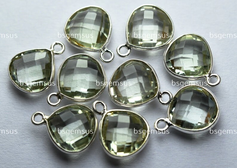 925 Sterling Silver,natural Green Amethyst Faceted Heart Shape Connector,5 Piece Of 16mm App. 925 Sterling Silver,natural Green Amethyst Faceted Heart Shape Connector,5 Piece Of 16mm App.